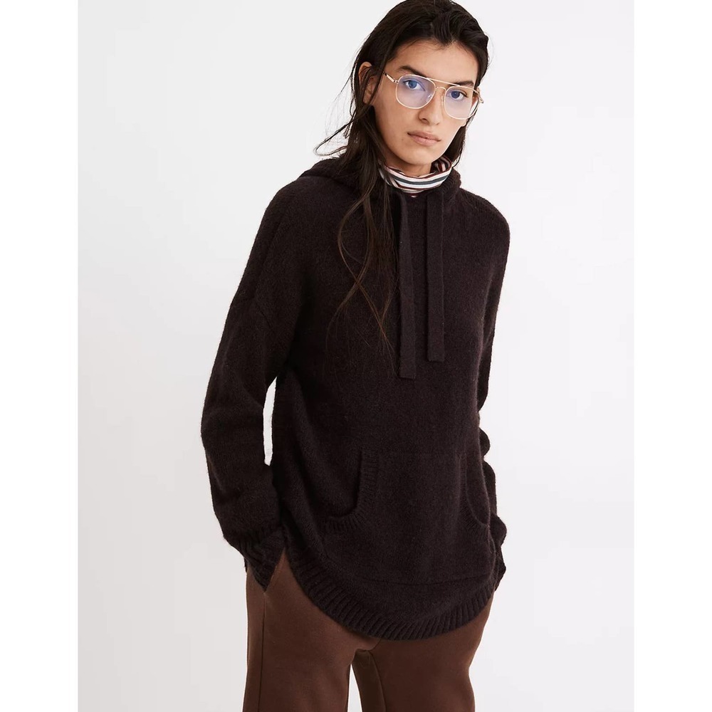 Madewell WILMINGTON Brown Heather Raisin Wool Alpaca Knit Hoodie Sweater NWT